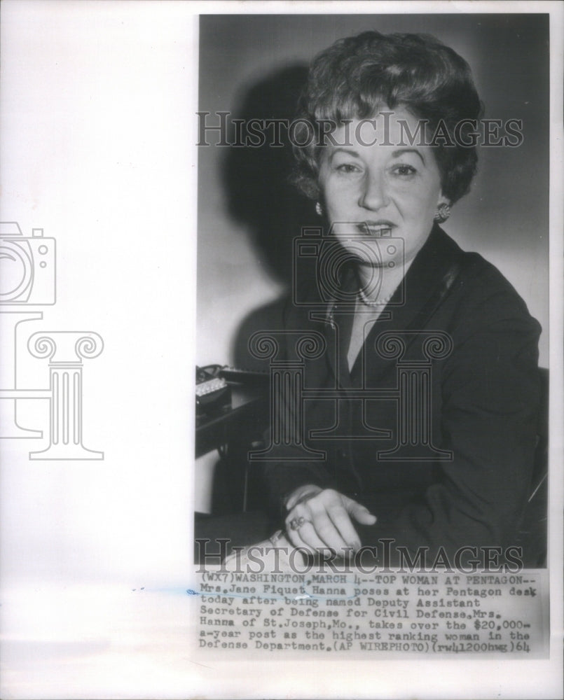 1964 Press Photo Jane Fiquet Hanna Pentagon Deputy Assistant Secretory-Historic Images