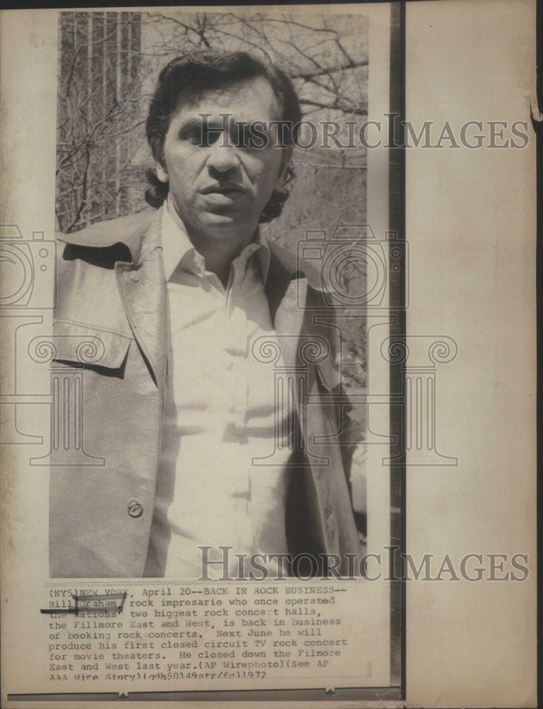 1972 Press Photo Bill Graham rock Nations New York Business Circuit TV concert - Historic Images
