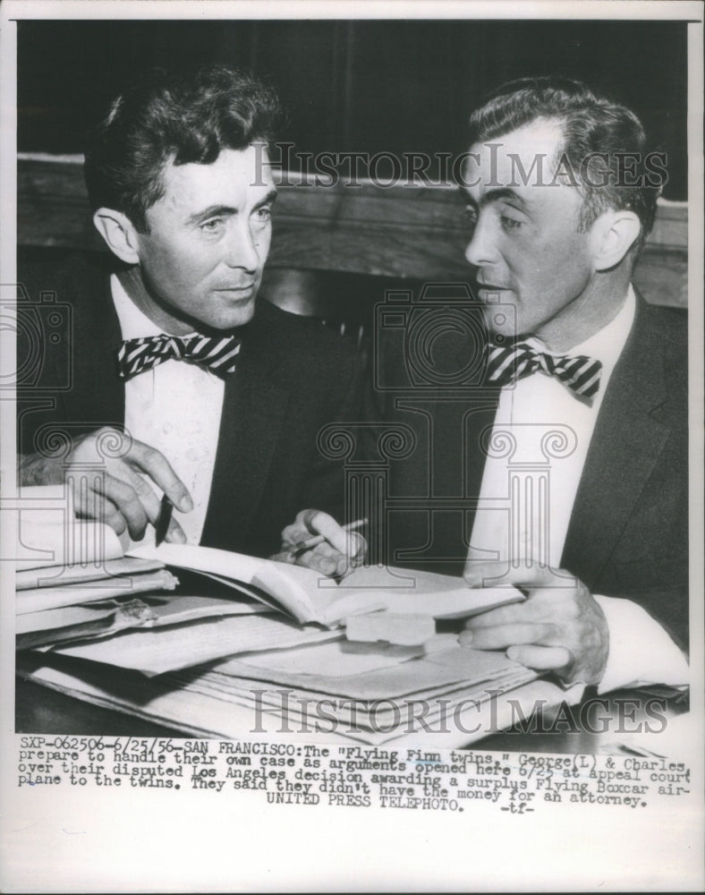 1956 Press Photo The Flying Finn Twins Charles and George Finn- RSA65639 - Historic Images