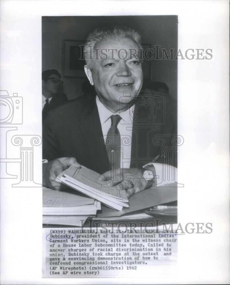 1962 Press Photo David Dubinsky International Ladies Garment Workers Trial - Historic Images