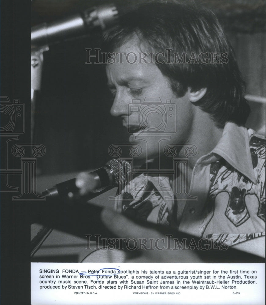 1977 Peter Fonda Guitarist Singer Screen Warner Bros Outlaw Blues - Historic Images