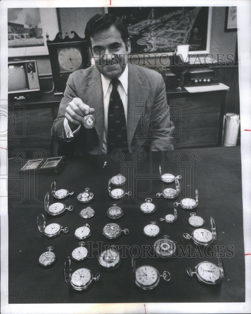 1974 Press Photo Joseph Levy Jr Repeater watches Collector- RSA66871 - Historic Images