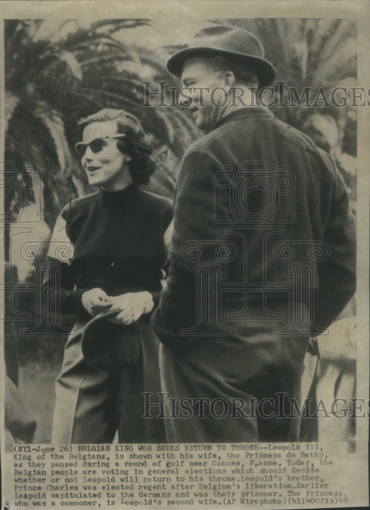 1949 Press Photo Leopold III King Belgium wife Princess de Rethy plays golf - Historic Images