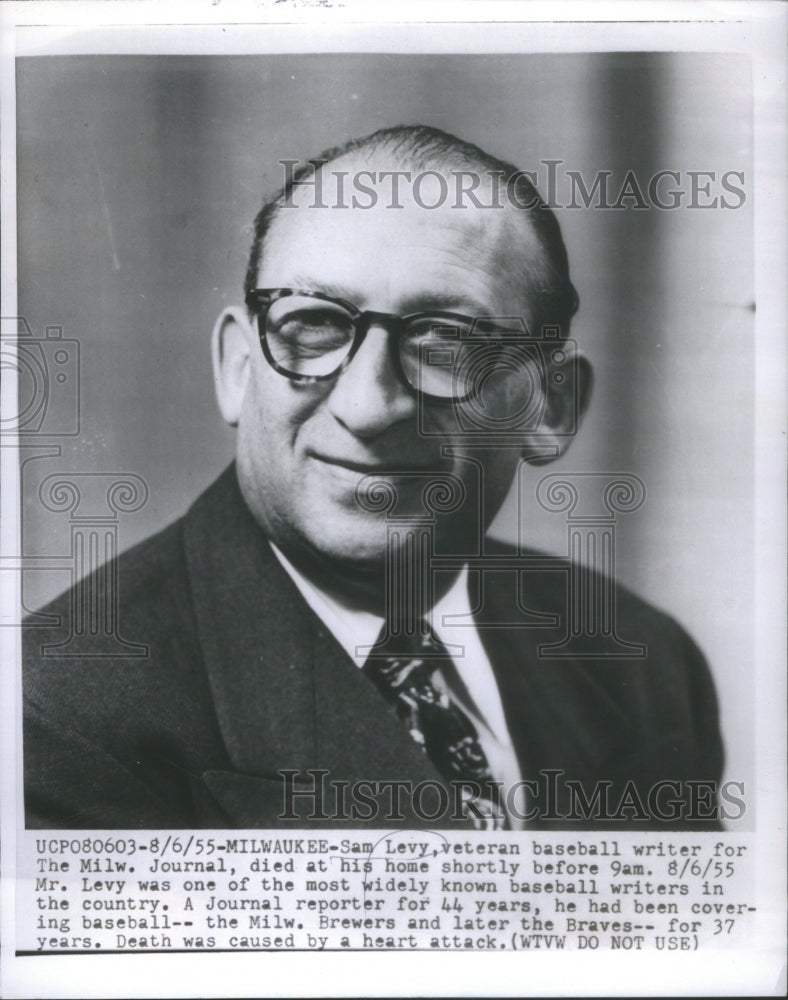 1955 Sam Levy, Veteran Baseball Writer, Milwaukee Journal - Historic Images