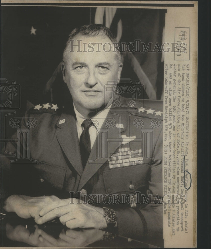 1972 Press Photo Lieutenant General Paul Carlton Head Military Aircraft Command - Historic Images