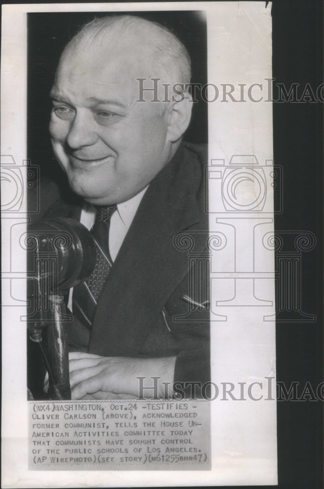 1947 Press Photo Communist Oliver Carlson Testifies Before House Committee Meet - Historic Images