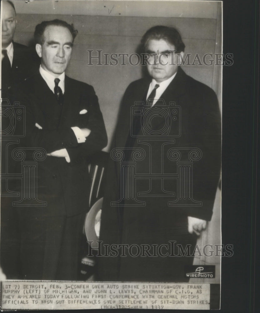 1937 Frank Murphy John Lewis,Chairman CIO GM Conference Strike - Historic Images