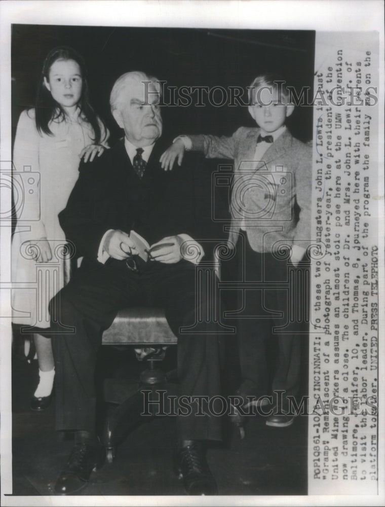 1956 Press Photo John L. Lewis, President United Mine Workers, Grandchildren - Historic Images