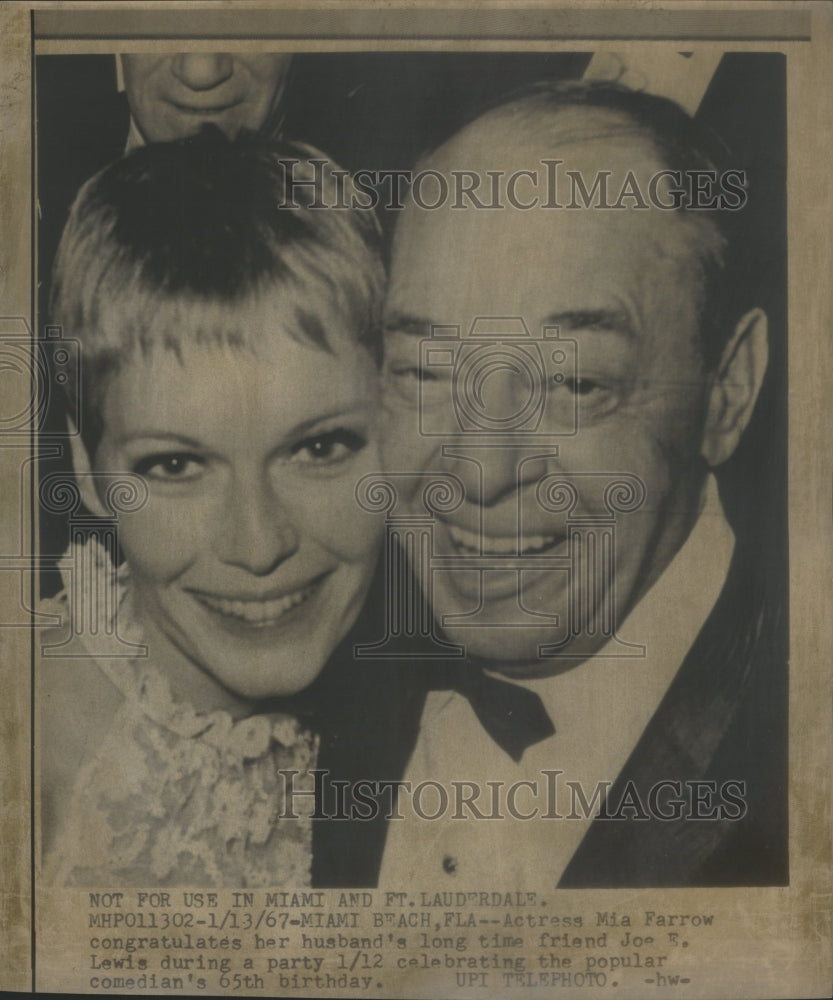 1967 Actress Mia Farrow Celebrates 65th Birthday Comedian Joe Louis - Historic Images