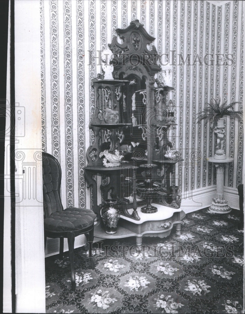 1970 Solid Walnut Full-Length Mirror Four Shelves - Historic Images