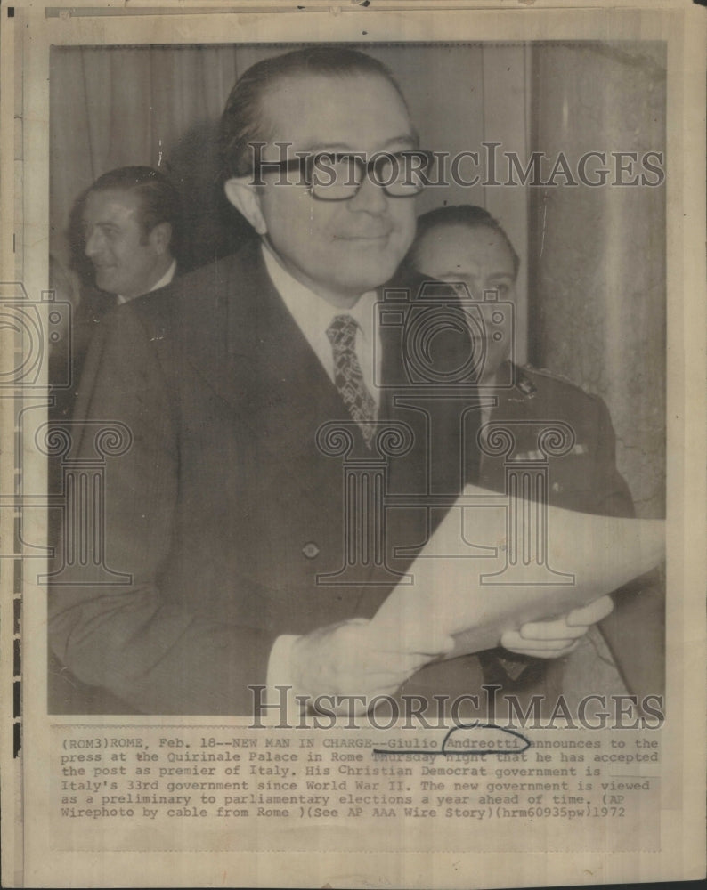 1972 Press Photo Giulio Andreotti Rome Quirinale palace Italy- RSA68521 - Historic Images