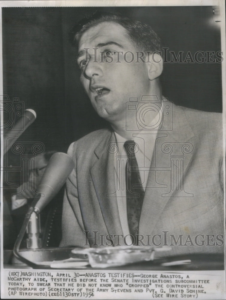 1954 Press Photo George Anastos A McCarthy Aide Testifies At Senate Subcommittee - Historic Images