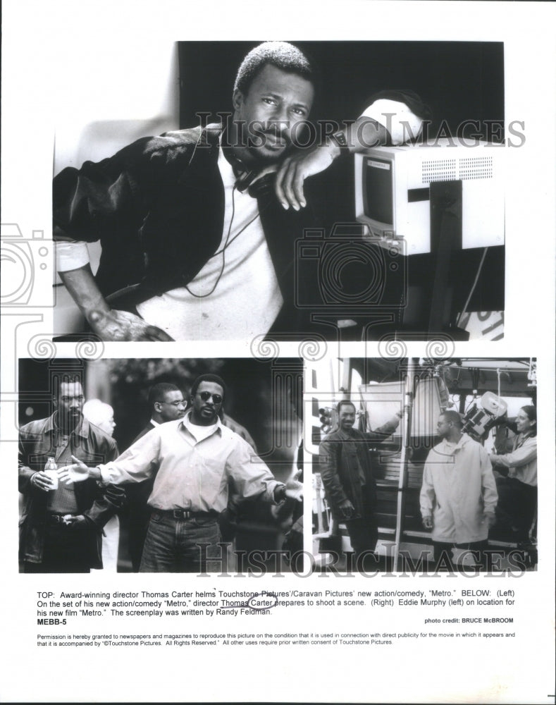 1997, Director Thomas Carter & Actor Eddie Murphy On Set Of "Metro" - Historic Images