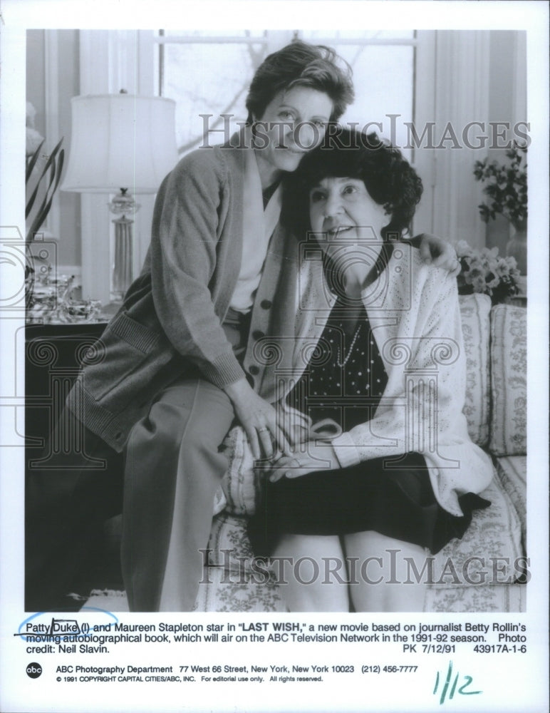 1991 Press Photo Actresses Patty Duke And Maureen Stapleton Star In "Last Wish" - Historic Images