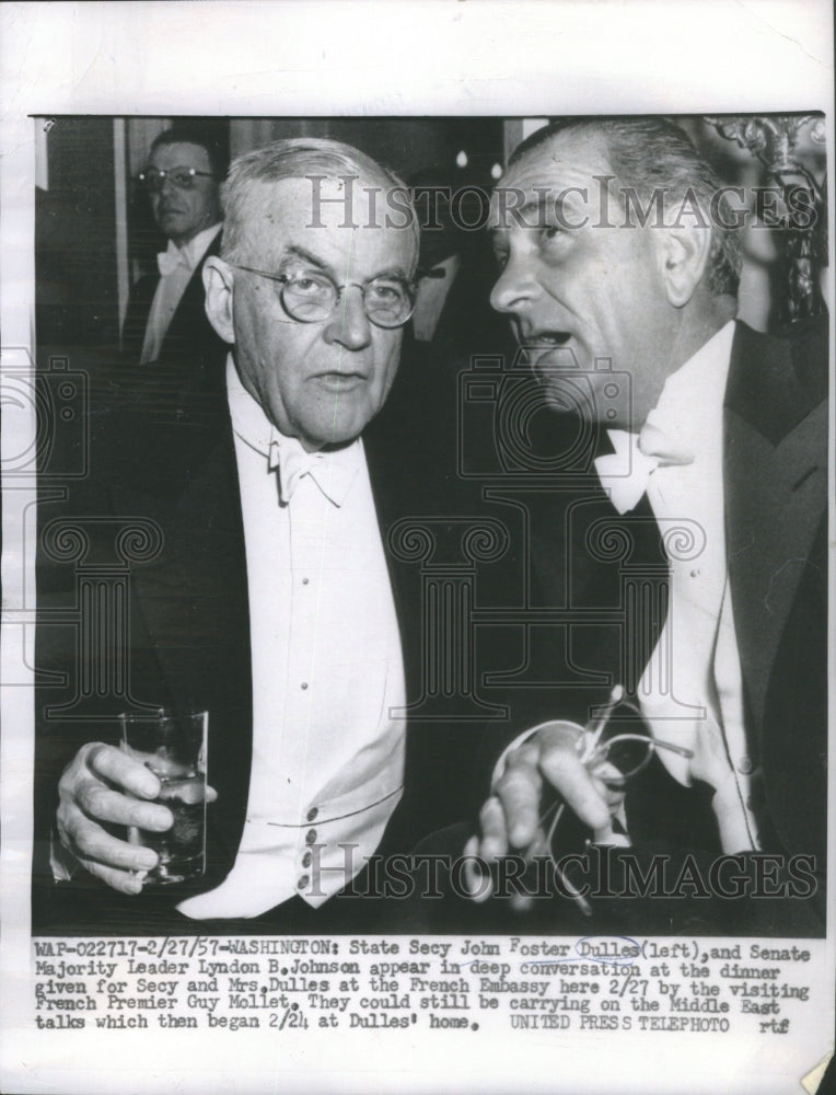 1957 John Foster Dulles Lyndon Johnson conversation Dinner - Historic Images