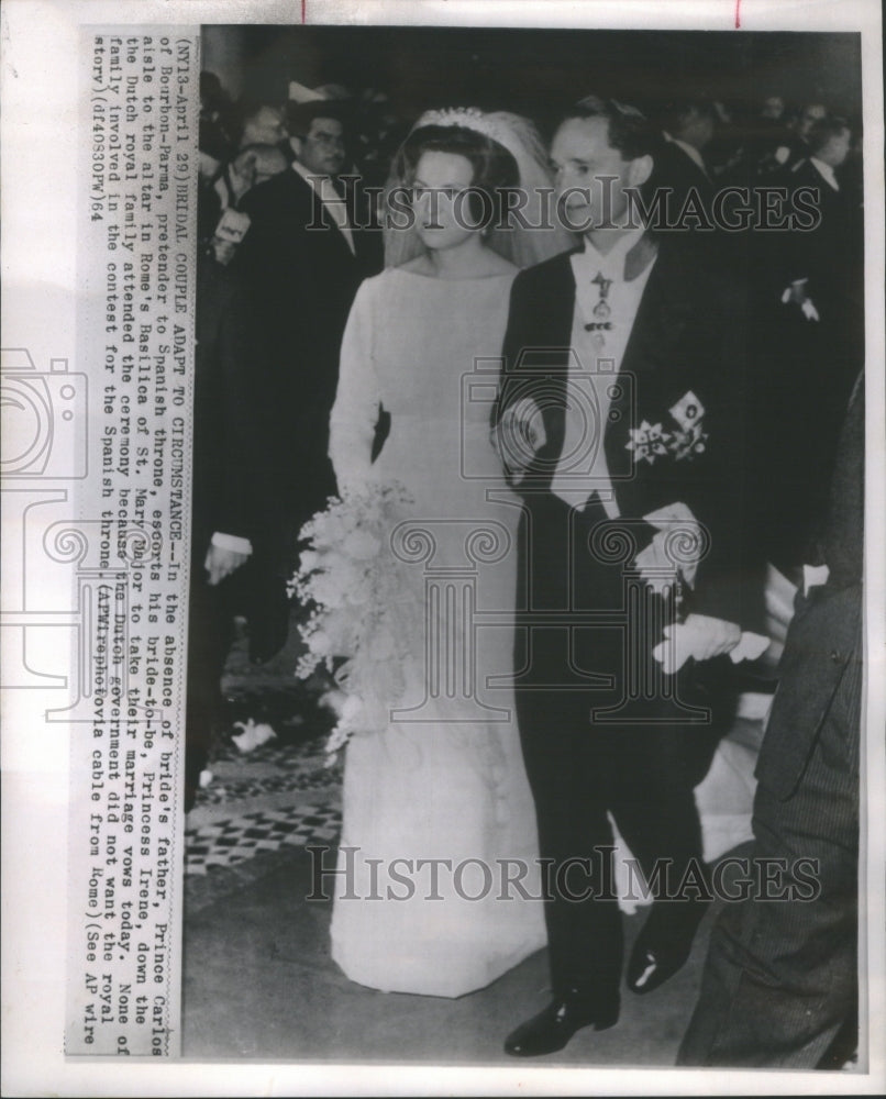 1964 Press Photo Prince Carlos Of Bourbon-Parma And Princess Irene Wedding Day - Historic Images
