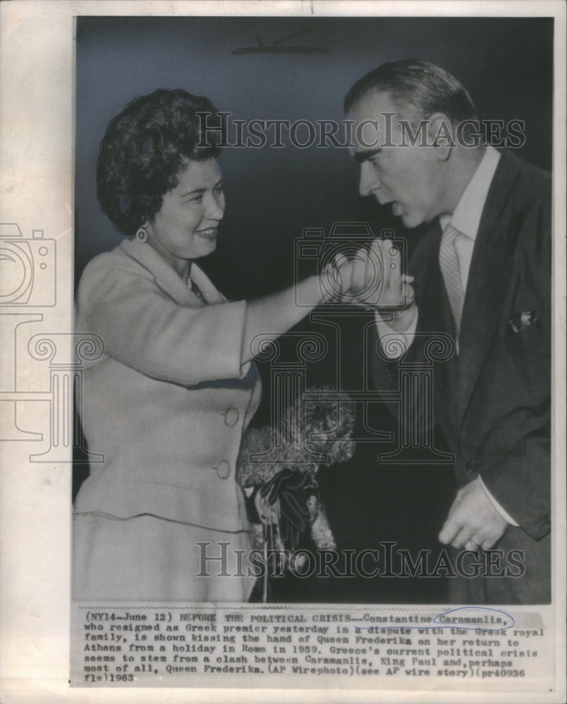 1963 Constantine Caramanlis, Former Greek Premier, Queen Frederika-Historic Images