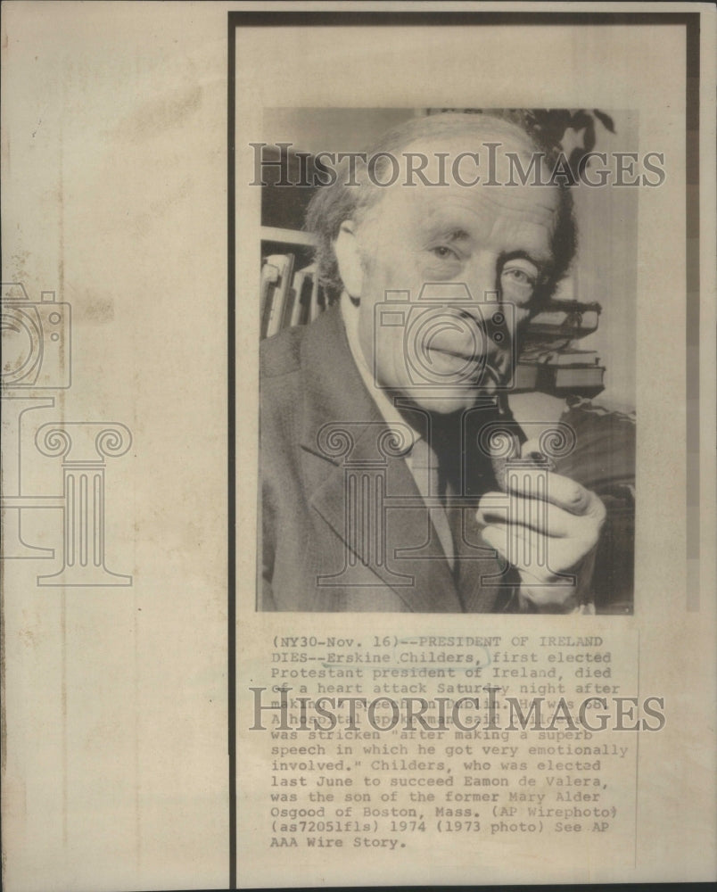 1974 Erskine Childers President Ireland Death Announcement - Historic Images