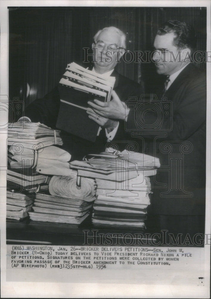 1954, Senator John Bricker of Ohio with Vice President Richard Nixon - Historic Images