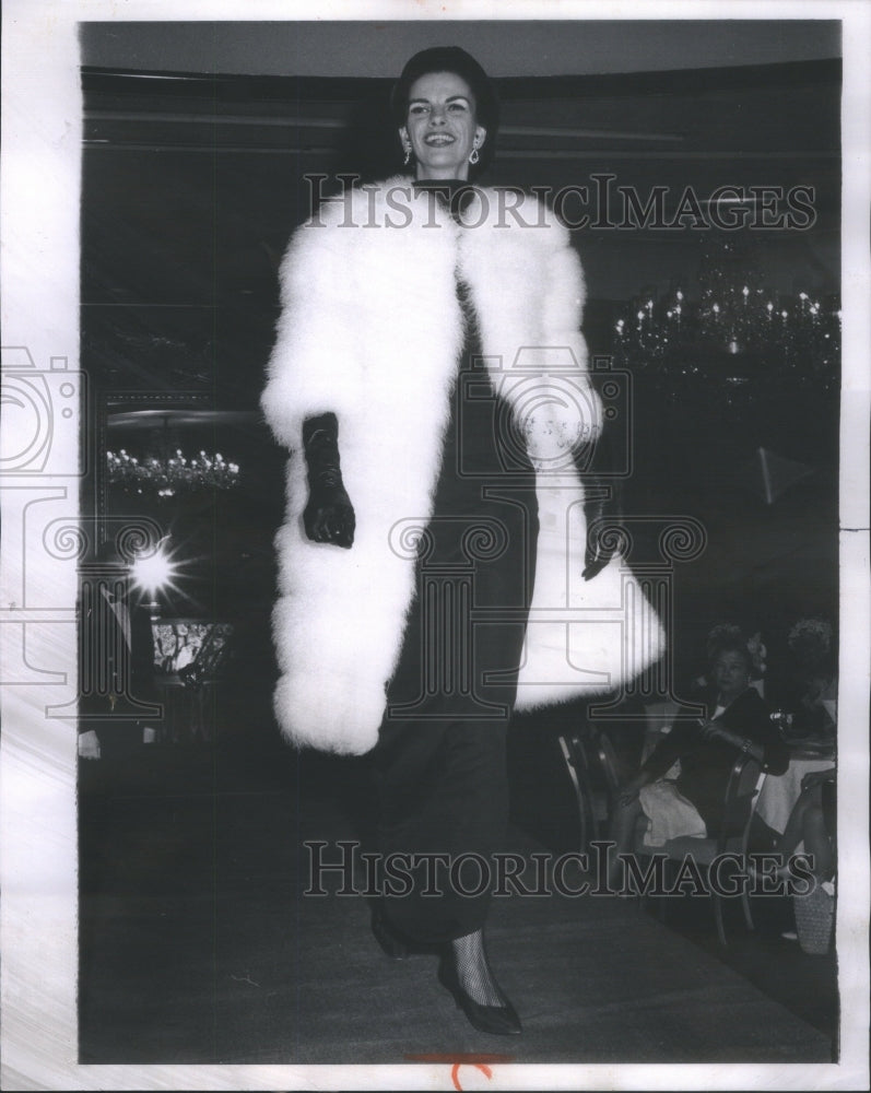 1967 Mrs. Rome Arnold paraded in a Maribou evening coat-Historic Images