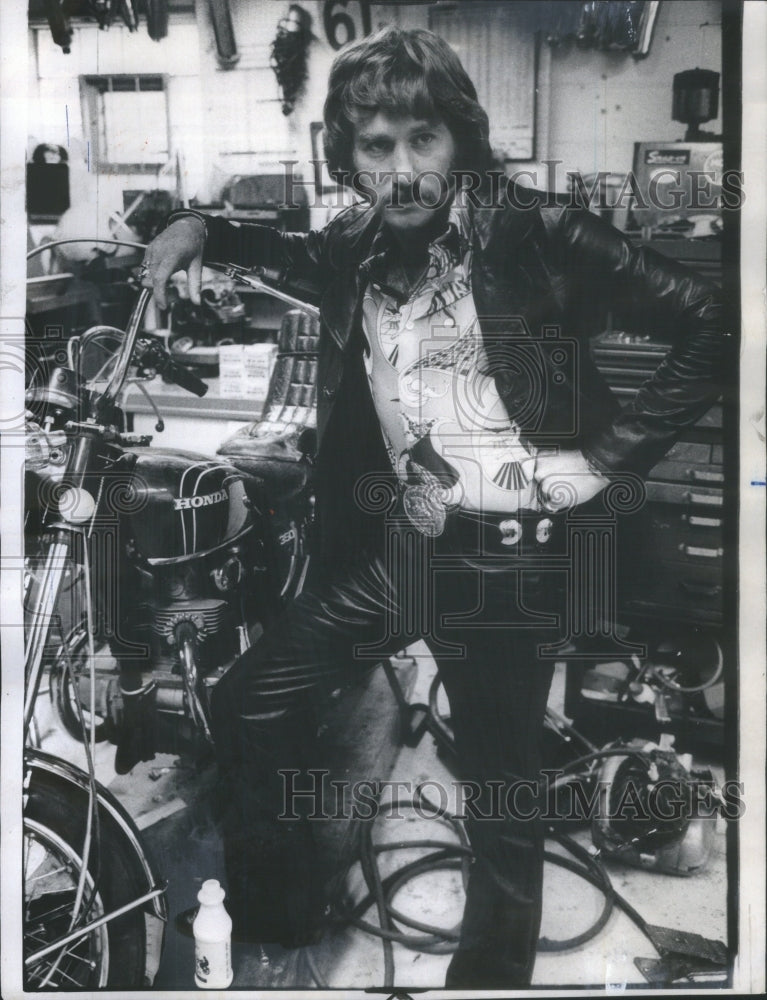 1975 Stunt Motorcycle Rider Johnny Brower Wears &quot;After Cycling&quot; Suit-Historic Images