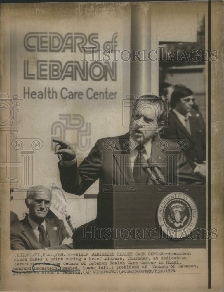 1974 President Nixon Sanford Bronstein Lebanon Cedars ceremonial - Historic Images