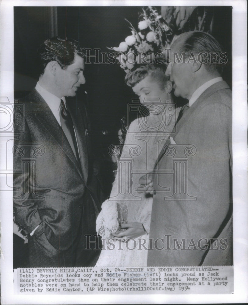 1954, Debbie Reynolds Jack Benny Raddie Fisher congratulates Coy - Historic Images