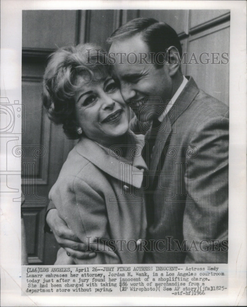 1966 Press Photo Actress Hedy Lamarr Attorney Jordan Wank Los Angeles Jury-Historic Images