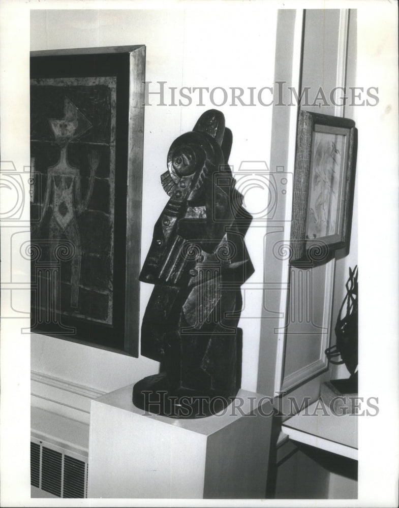 1968PressPhoto &quot;Pierrot with Clarinet&quot; bronze sculpture - Historic Images