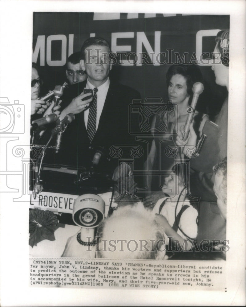 1965 Press Photo Republican Liberal John Lindsay Mayor Wife Mary Son Johnny - Historic Images