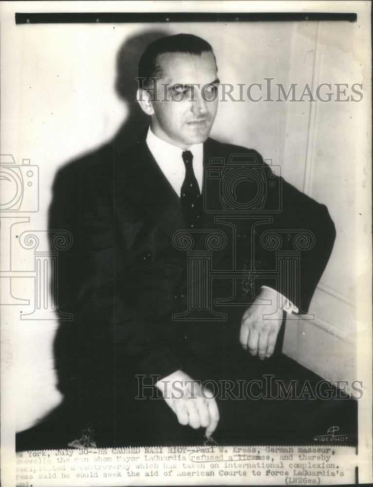 1935, Paul Kress German Masseur Mayor LaGuardia License International - Historic Images