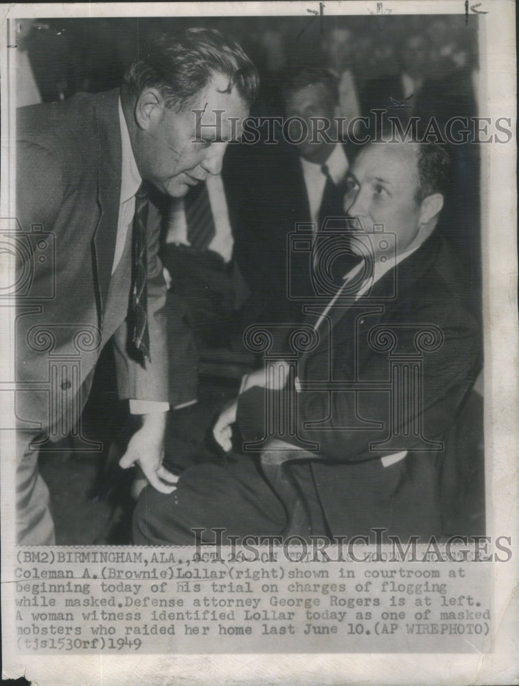 1949, Coleman Lollar a mobster on trial, conferring with lawyer - Historic Images