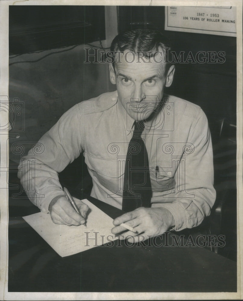 1953, Policeman Robert Kuffel police headquarters Wabash- RSA73795 - Historic Images