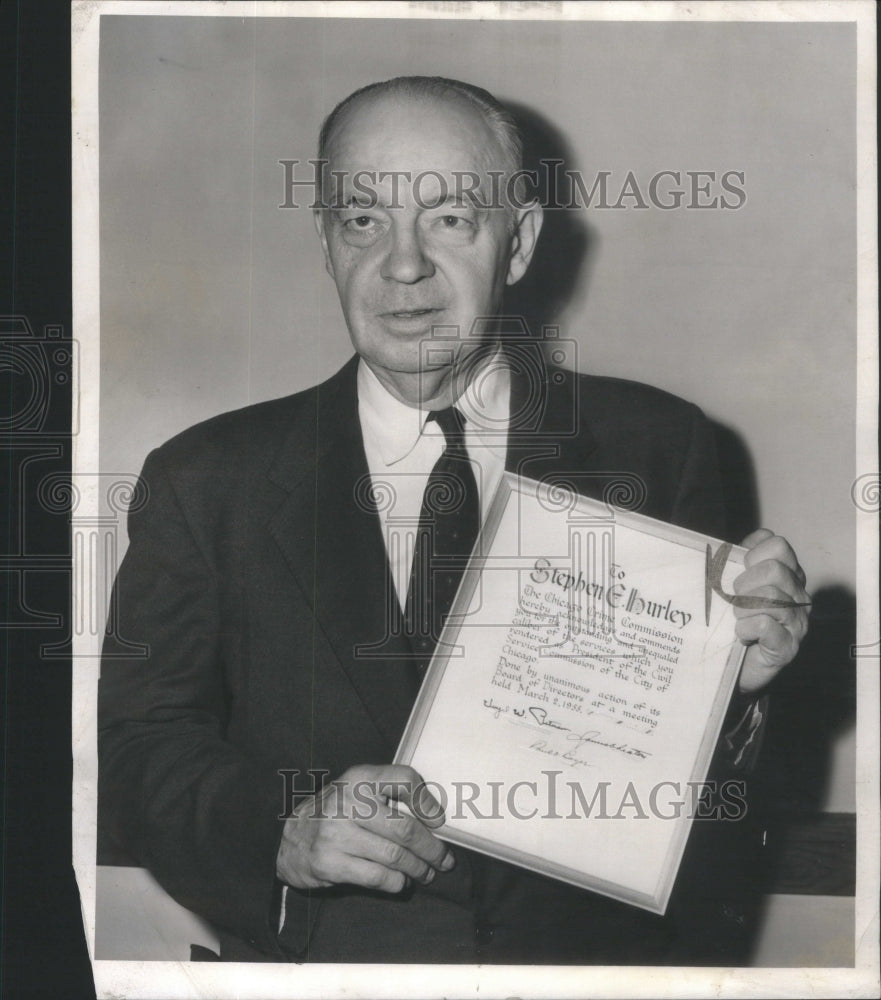 1955 Press Photo Stephen E. Hurley, Former President Chicago Civil Service - Historic Images