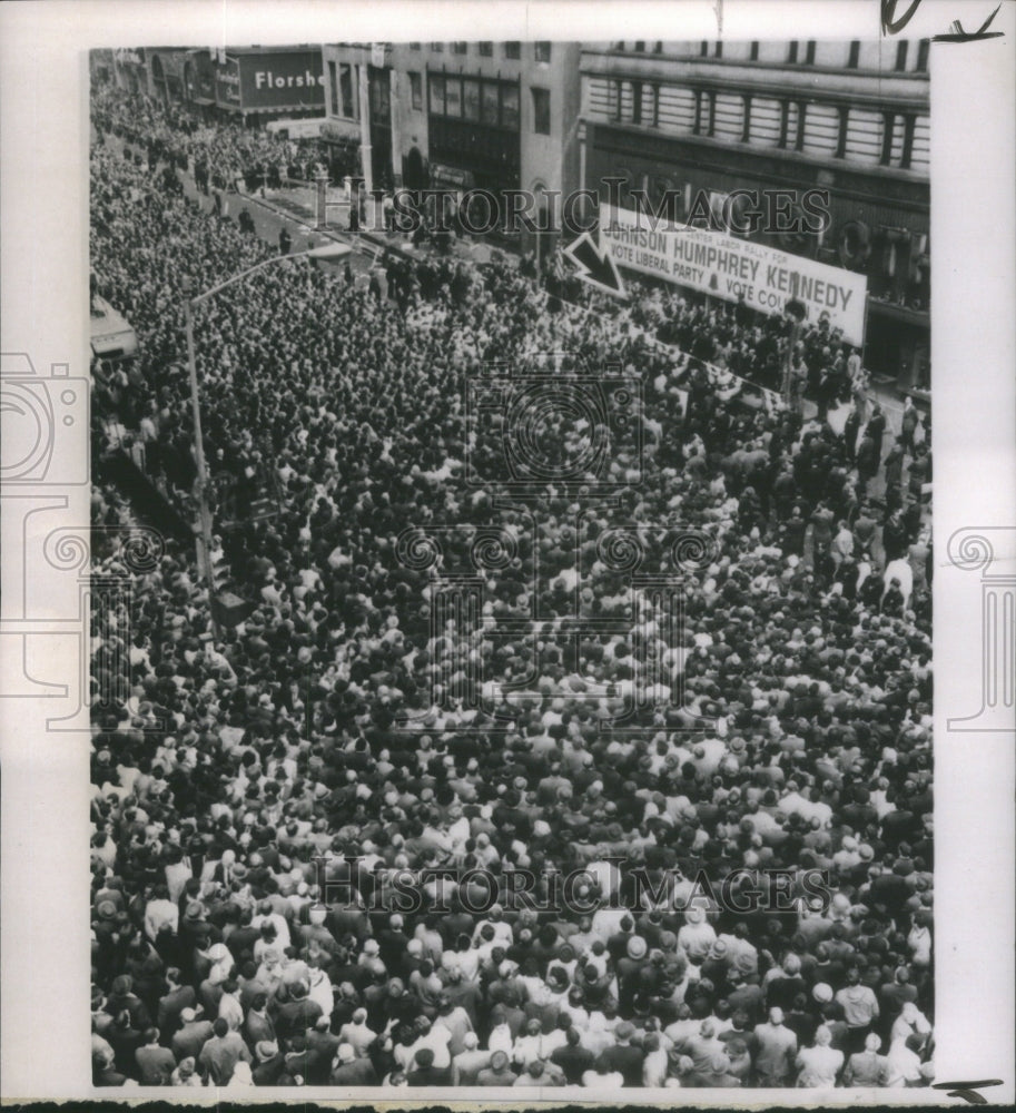 1964 Crowd Overflow-Sidewalks Hear-Hubert Humphrey Kennedy -Rally - Historic Images