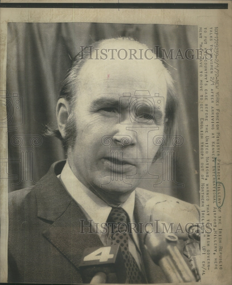 1972 Press Photo Foreign Minister Patrick Hillery of the Irish Republic - Historic Images