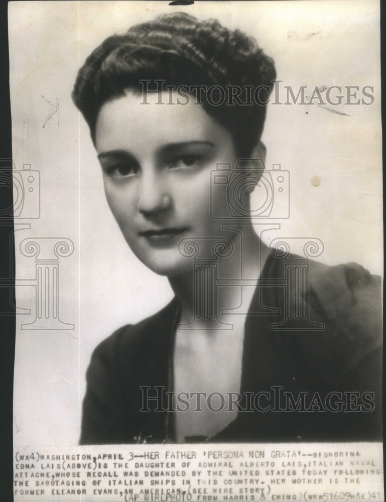 1941, Signorina Edna Lais daughter Admiral Alberto Italian Naval - Historic Images