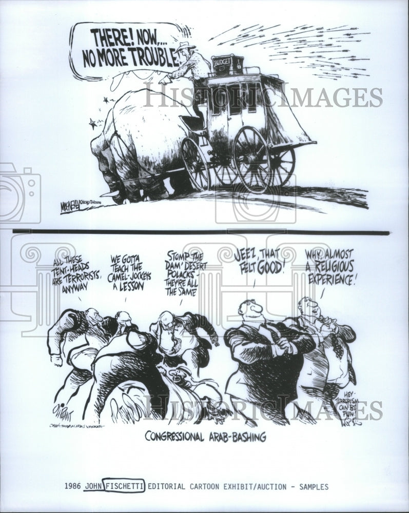 1986 Sample John Fischetti Editorial Cartoon Exhibition Auction - Historic Images