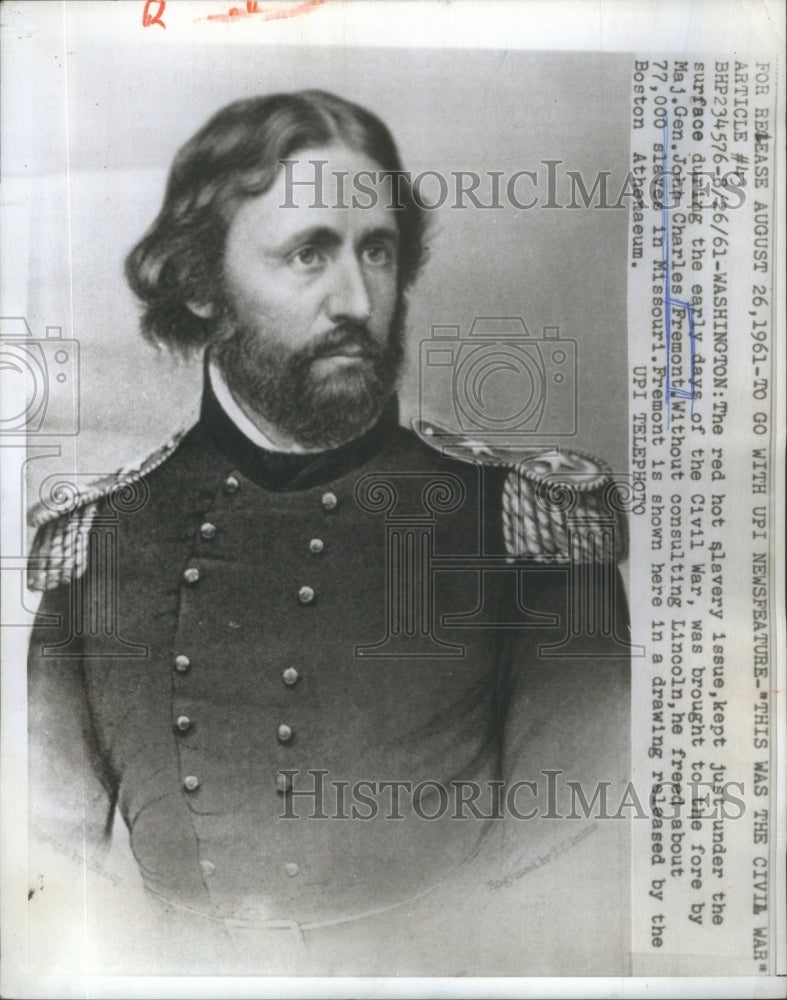 1961 Press Photo Civil War Major General John Charles Fremont Freed Slaves - Historic Images