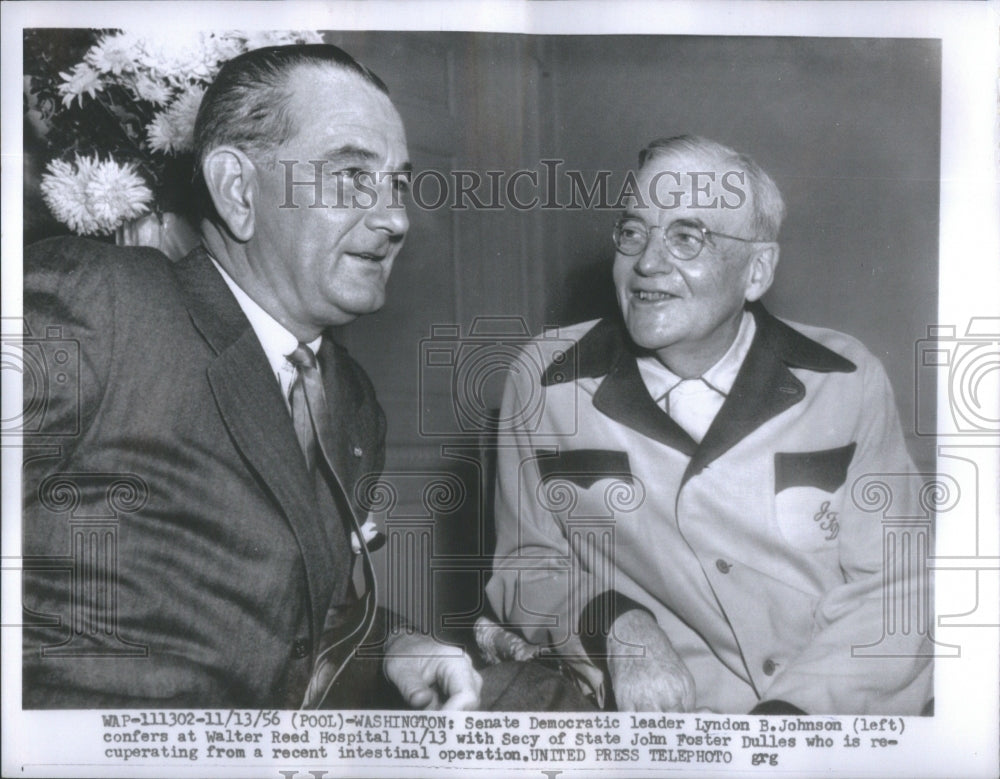 1956 Press Photo Senate leader Lyndon Johnson Secretary State John Dulles - Historic Images