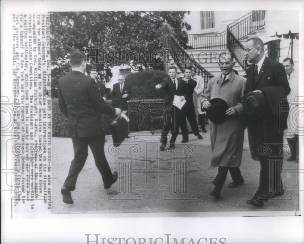 1963, President Johnson Senator Fulbright Walk Helicopter Funeral NY - Historic Images