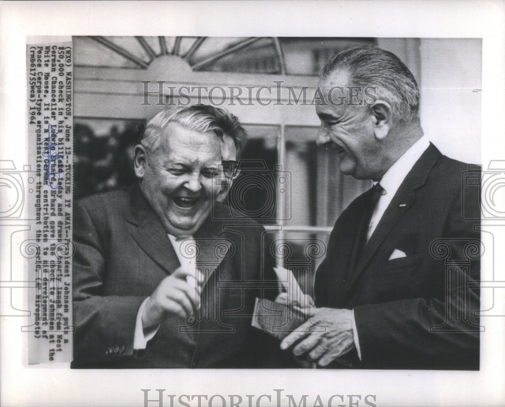 1964, President Johnson Accepts Ludwig Erhard&#39;s Peace Corps Donation - Historic Images