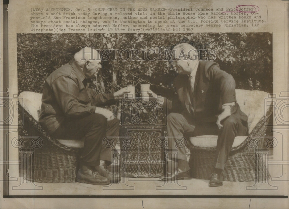 1957 President Johnson And Eric Hoffer Chat In Rose Garden - Historic Images