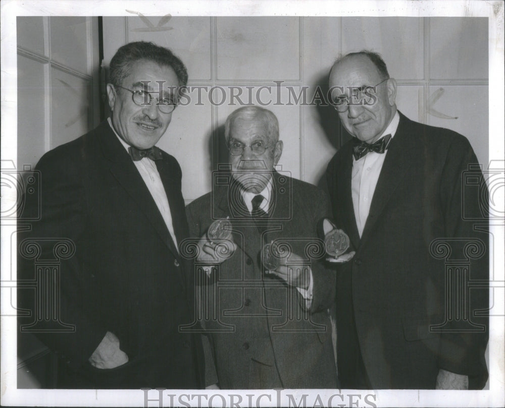 1957 Press Photo Dr. Louis N. Katz, Dr. Sidney Strauss And Dr. G.K. Fenn - Historic Images