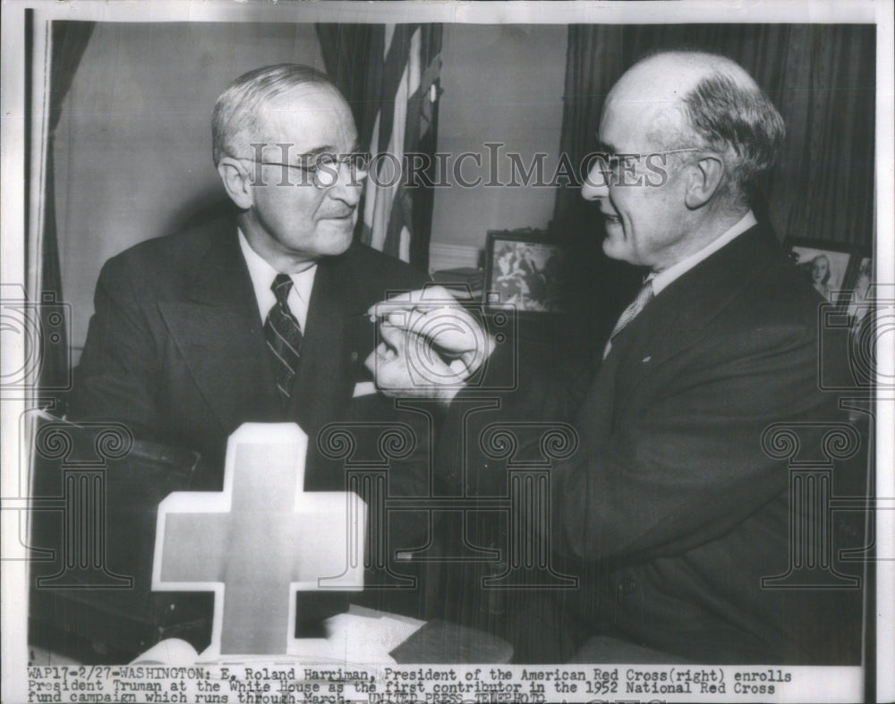 Press Photo President Truman Roland Harriman American Red Cross Fund Campaign - Historic Images