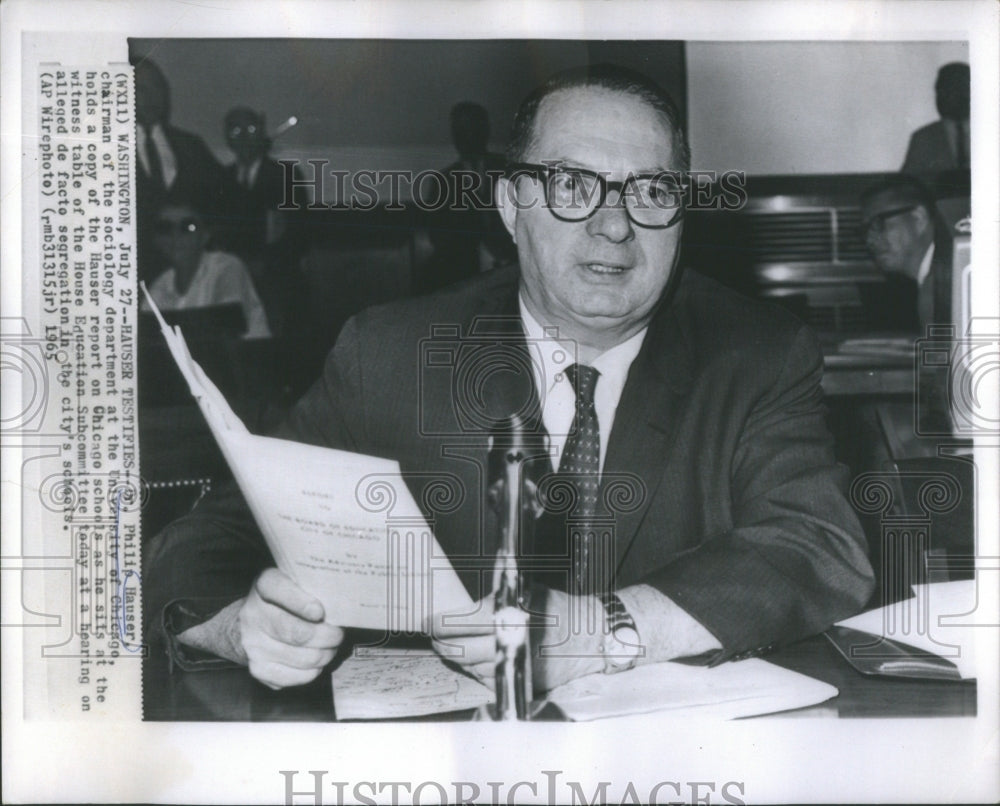 1965 Press Photo Dr. Philip Hauser University Of Chicago Sociology Department - Historic Images