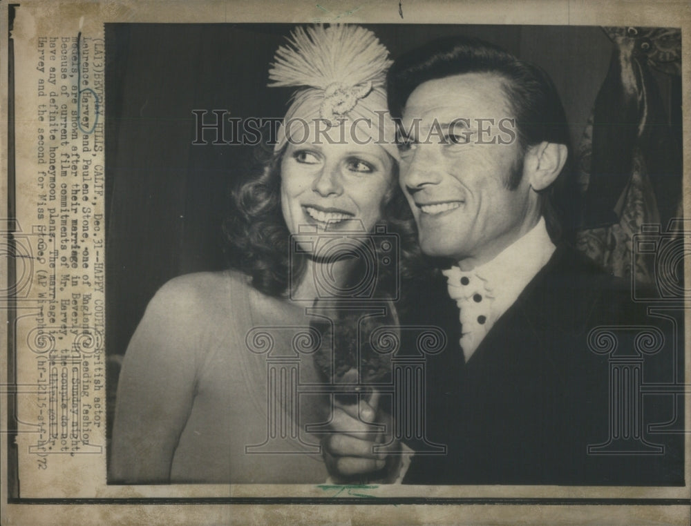 1972 Press Photo Actor Harvey Model Stone After Wedding Beverly Hills - Historic Images