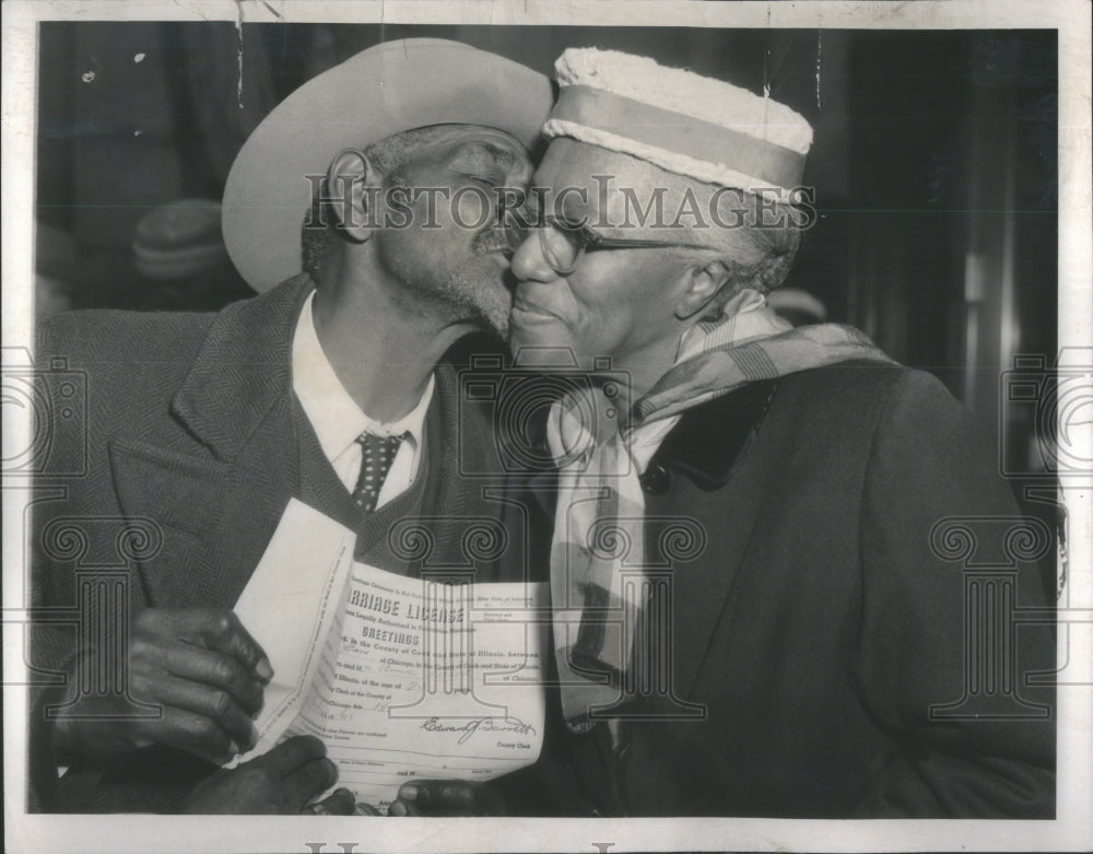 1961 Cornelius Jones bride Annie Ward marriage license County Kiss - Historic Images