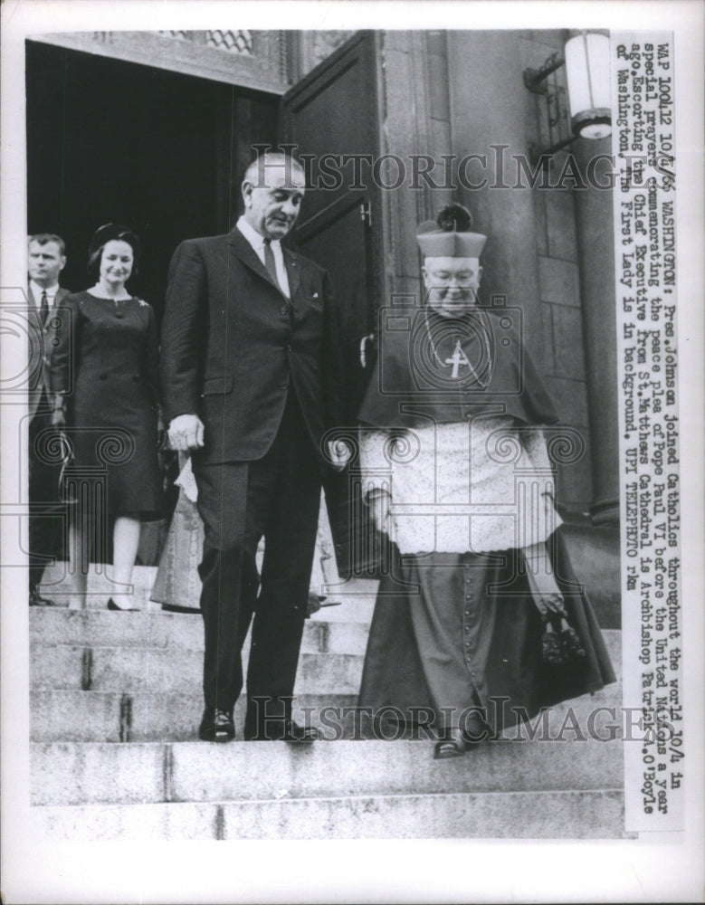 1966 Pres Johnson joins Catholics Pope Paul VI prayer United Nations - Historic Images