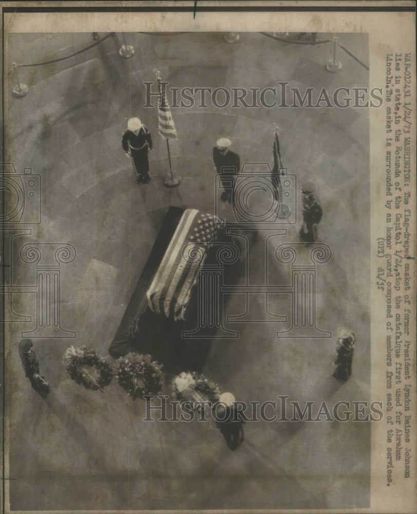 1973 President Lyndon Baines Johnson Rotunda Capitol flag casket-Historic Images